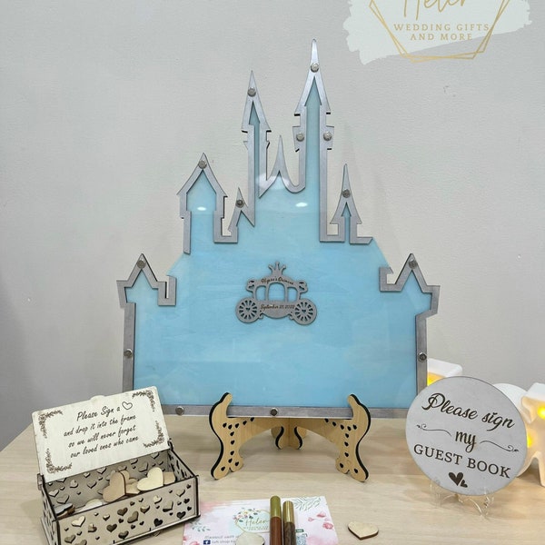 Wonderland Quinceanera Castle Guest Book, Pastel Blue Castle Drop Box Fairytale Wedding Alternative Guest Book, Sliver Castle Guestbook