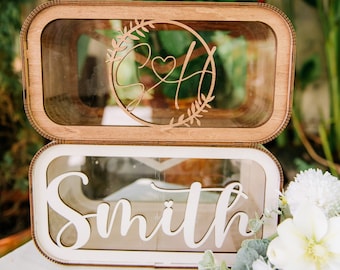 Caja de madera personalizada para tarjetas de boda, decoración de recepción cortada con láser a medida