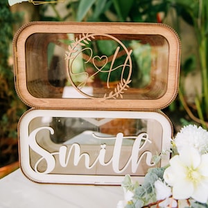 Gepersonaliseerde trouwkaartdoos, kaartendoos voor bruiloftsreceptie, aangepaste houten kist, verlovingskaartdoos, bruiloftsdecor, houten kaartdoos bruiloft