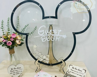 Minnie Mouse Wooden Guest Book: Cartoon Theme Wedding Drop Box