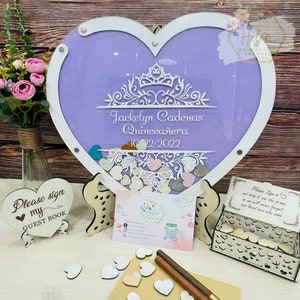 Pastel Purple Heart Guest Book , Quinceañera purple acrylic Heart Guest book Alternative Drop Box, Heart Shape Guest Book For Wedding