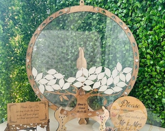 TREE & LEAVES Wedding Guest Book Alternative, Tree in a circle Wedding Guest Book, Rustic Wedding Guest book, Best gift for wedding