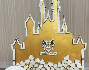 Gold Castle Guest Book, Custom Change Color Castle Wedding Guest Book, Personalized Wonderland Wedding Guest Book, Golden Castle Guest book