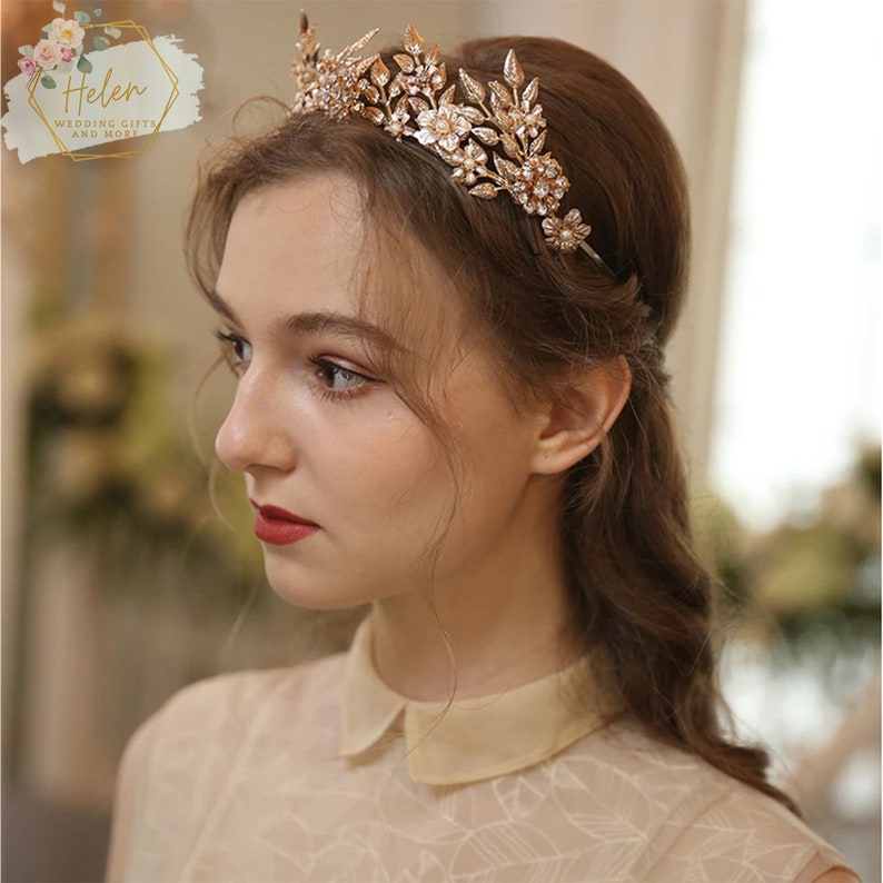 Gold Leaf Tiara Wedding Hair Crown, Bridal Hairband Crown, Gold Leaves Crown, Gold Tiara Wedding, Leaf Tiara, Floral Headpiece Bride To Be image 4