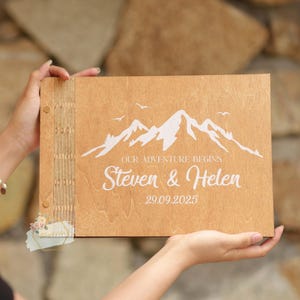 Rustic Wedding Guest Book | Engraved Mountain Guestbook | Custom Wooden Style Guest Book for Forest Wedding | Mountain Wedding Decor