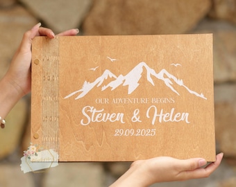Rustic Wedding Guest Book | Engraved Mountain Guestbook | Custom Wooden Style Guest Book for Forest Wedding | Mountain Wedding Decor