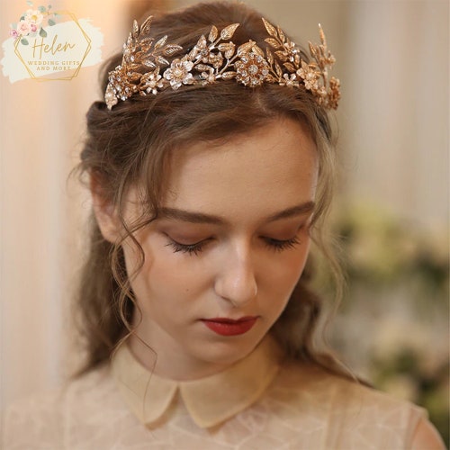 Gold Leaf Tiara Wedding Hair Crown Bridal Hairband Crown Etsy