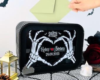 Caja personalizada para tarjetas de boda góticas, decoración espeluznante para recepción de Halloween