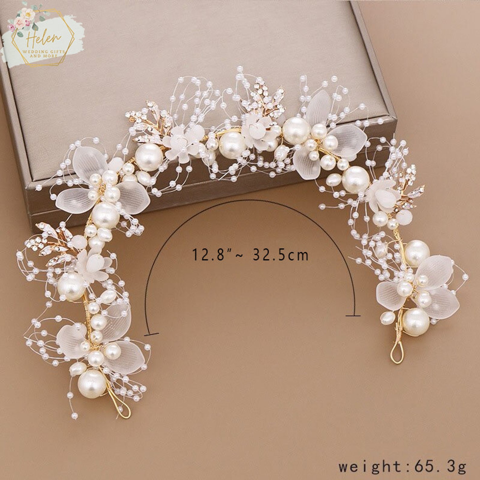 Gold Pearl White Flower Bridal Headband Wedding Floral - Etsy