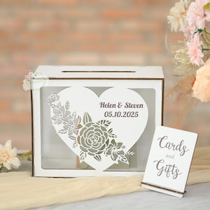 Porte-cartes de mariage personnalisé avec fente - Porte-cartes blanc rose, tirelire en bois pour la réception, porte-enveloppe de mariage, boîte de mariage personnalisée