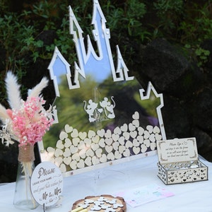 Wonderland Castle Guest Book Drop Box, Personalized Castle Wedding Guest Book, golden castle drop box for princess, wedding party