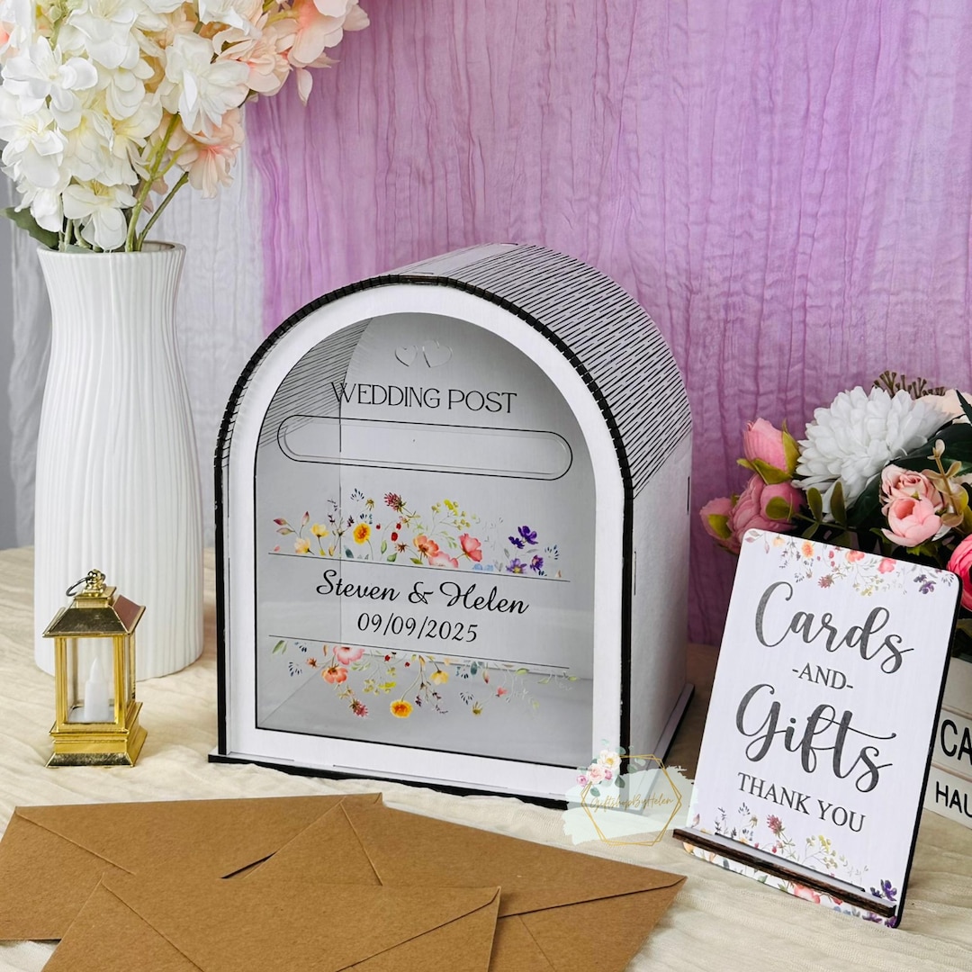 Floral Wedding Card Box: Personalized Wooden Keepsake With Slot - Etsy