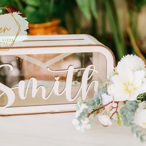 Scatola di carte da sposa personalizzata, decorazione per matrimoni rustici, scatola postale per matrimoni Boho, scatola di denaro per matrimoni, scatola di carte in legno e acrilico