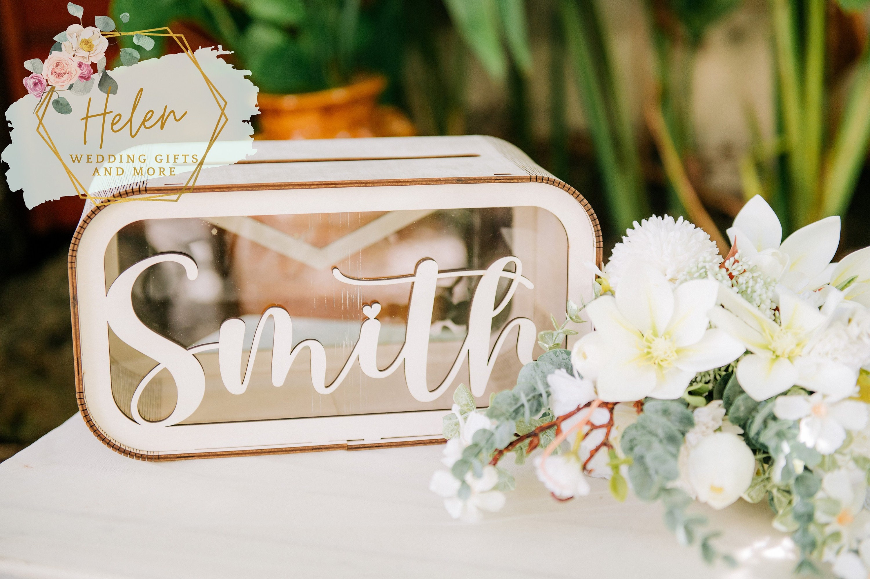 Mr & Mrs Unique Wooden Wedding Card Box with Water Color Acrylic Sign  CABA004