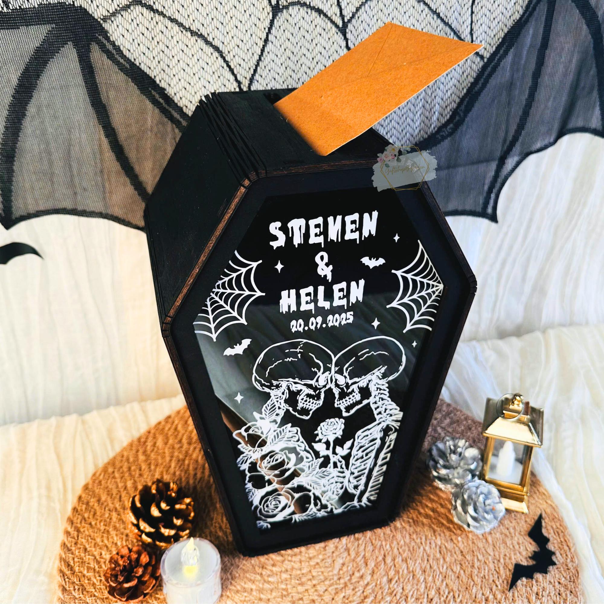 Personalized Gothic Coffin Wedding Card Box Wood & Acrylic ...