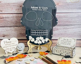 Libro de visitas personalizado con forma de calavera: alternativa para bodas de Halloween