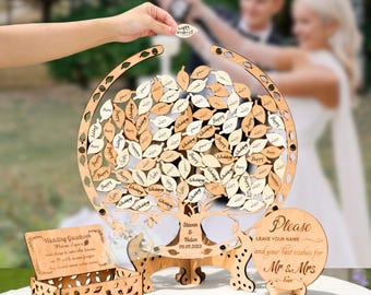 TREE & LEAVES Wedding Guest Book Alternative, Tree in a circle Wedding Guest Book, Rustic Wedding Guest book, Best gift for wedding