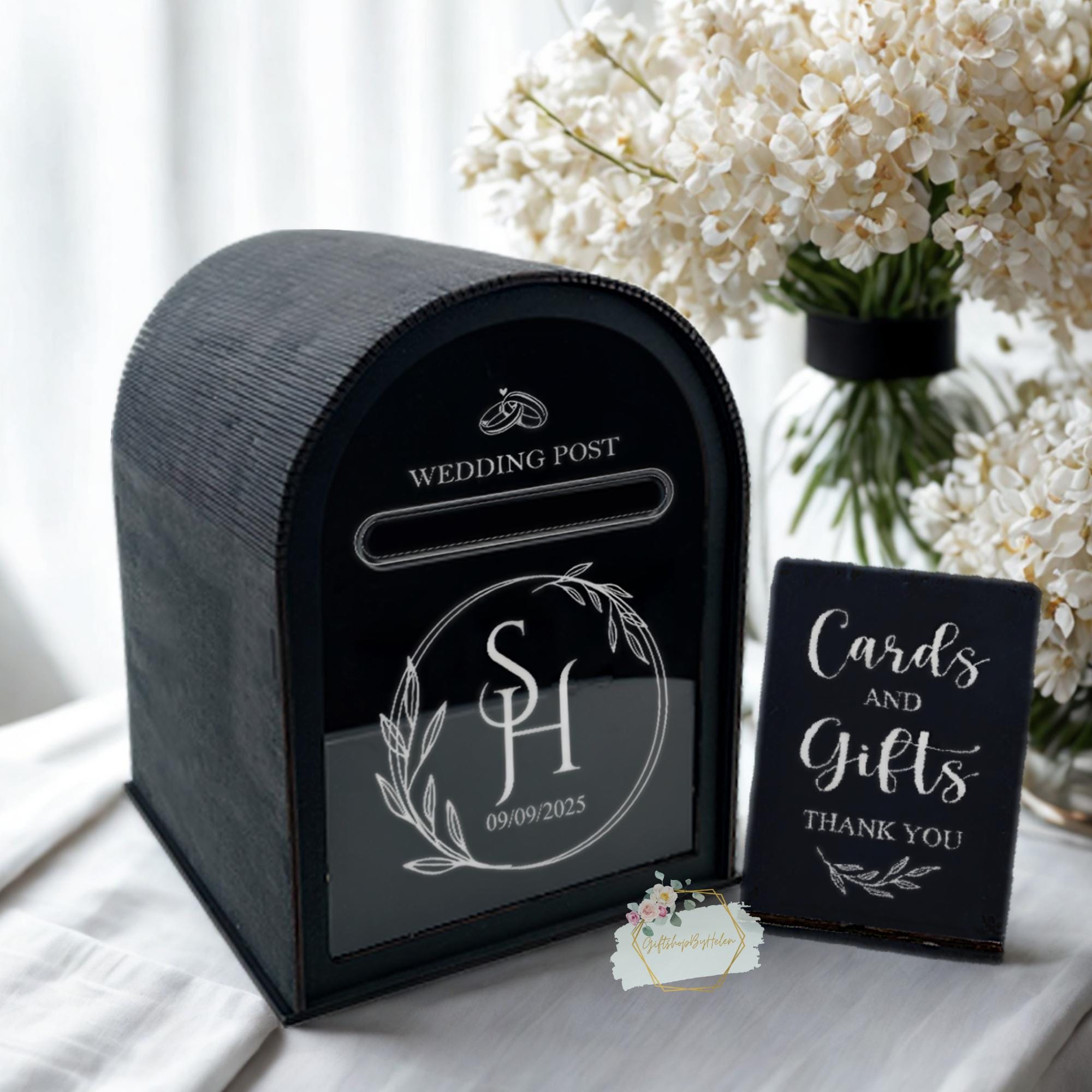 Personalized Wedding Card Box Acrylic & Wood Post Box With Floral ...