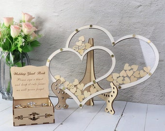 Double hearts transparent background Wedding Guest Book, Rustic Wedding Guest Book, Guest Book Alternative, Unique Guest Book -Wedding Decor