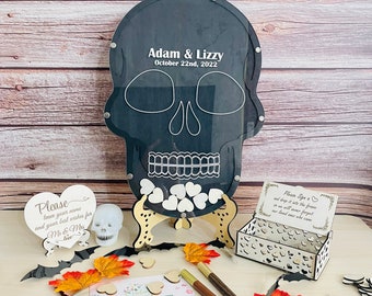 Skull Guest Book, Personalized Skull Drop Box Guest Book, Custom Skull Guest Book Sign, Skull Guest Book Alternative, Gothic Wedding Decor