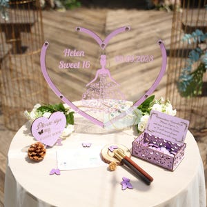 Libro de visitas con forma de corazón y mariposa para quinceañeras Libro de visitas con forma de corazón y mariposa Libro de visitas con forma de corazón morado pastel único Buzón de cumpleaños