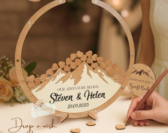 Personalized Mountain Wedding Guest Book Alternative, Wooden Drop Box