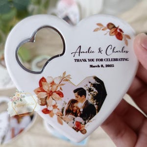 Personalized Photo Wedding Favor Bottle Opener Magnet, Custom Heart Shaped Save The Date Keepsake