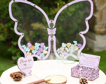 Personalized Butterfly Quinceanera Guest Book Alternative, Sweet 16 Guest Book Drop Box Sign