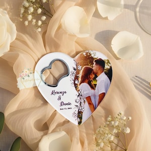 Heart Photo Opener Magnet for Guests, Elegant Personalized Wedding Favor, Custom Couple Keepsake Souvenir