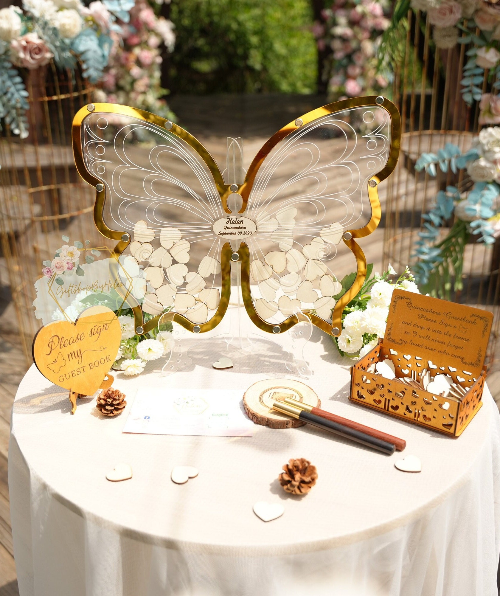 Custom Butterfly Guest Book Alternative: Acrylic Wedding, Sweet 16, Quinceanera