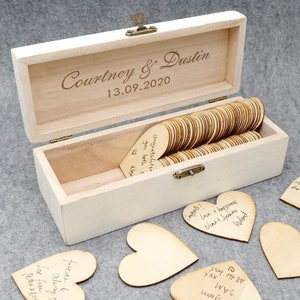 Personalized Wedding Guest Book With Small Hearts, Engraved Wooden Rustic Wedding Keepsake Box Alternative, Personalized Keepsake Memory Box