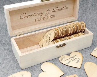 Personalized Wedding Guest Book With Small Hearts, Engraved Wooden Rustic Wedding Keepsake Box Alternative, Personalized Keepsake Memory Box