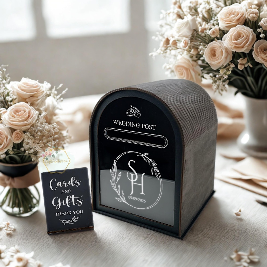 Personalized Wedding Card Box Acrylic & Wood Post Box With Floral ...