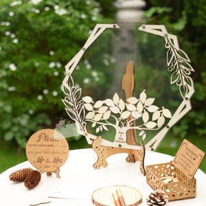 Hexagon Floral and Tree Wedding Guest Book Hexagon Tree Guest Book Alternative Flowers & Tree Guestbook Rustic Wedding guestbook