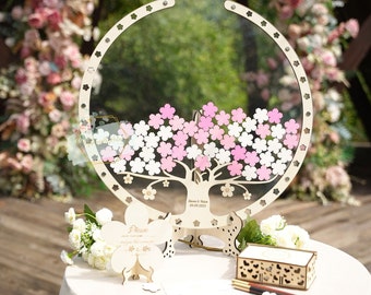 Cherry blossom wedding guest book CHERRY BLOSSOM TREE Wedding Guest Book Alternative Custom wedding Wood Wedding drop box cherry blossoms