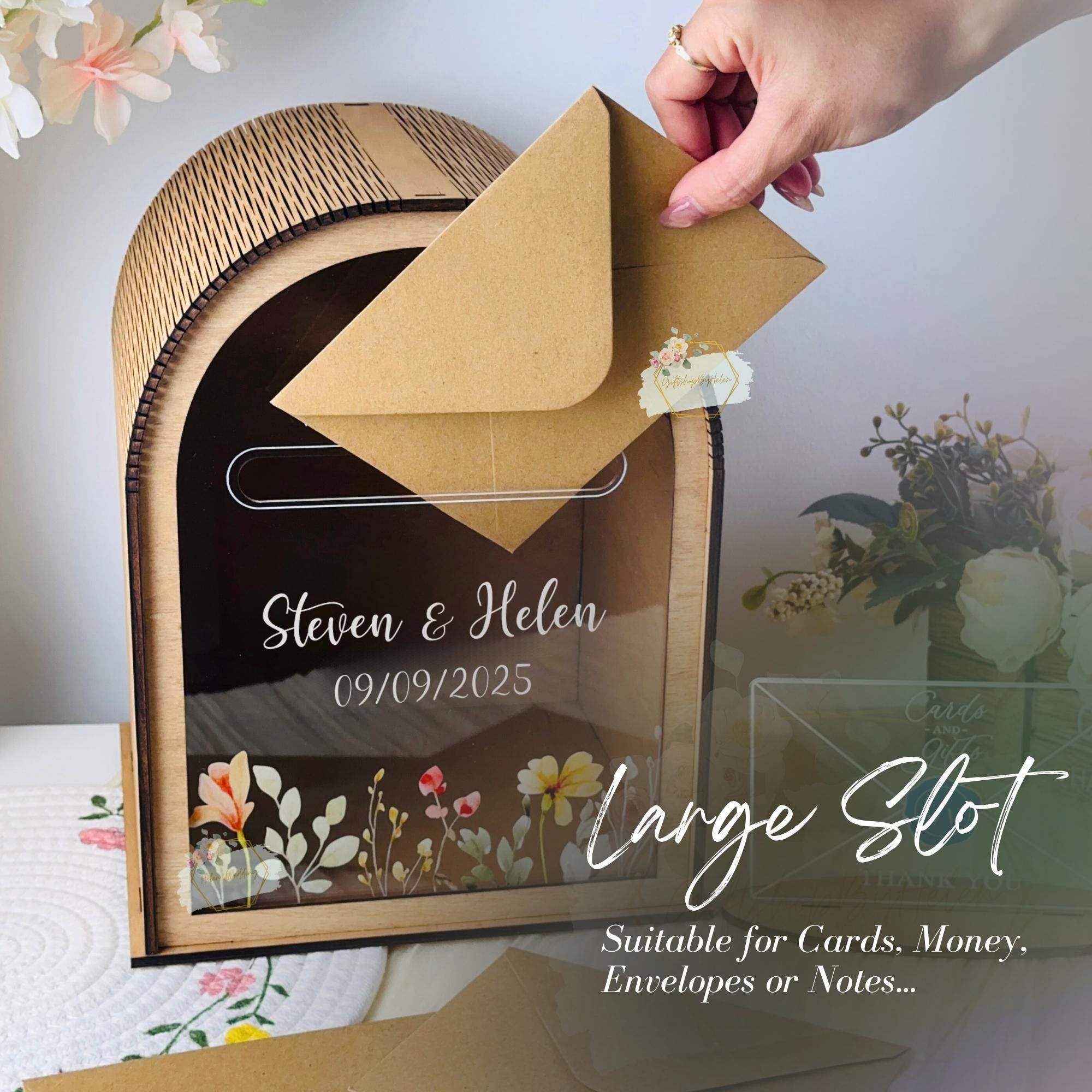 Personalized Wedding Card Box With Acrylic Front: Rose Engraving - Etsy
