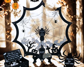 Personalized Spiderweb Guest Book Alternative, Spooky Halloween Wedding Decor