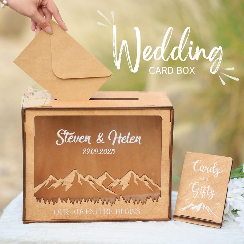 Custom Wooden Mountain Wedding Card Box With Slot Rustic Wedding Gift ...