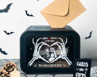 Caja personalizada para tarjetas de boda góticas, pozo de los deseos de madera tenebroso