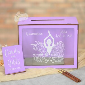 Quinceaňera Kartenbox Lila Schmetterling Thema Benutzerdefinierte Spardose mit Schlitz Personalisierte Geschenkbox für den Empfang Sweet 16 Party Dekoration