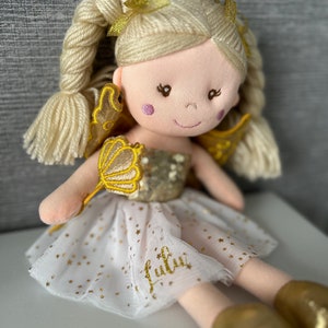 Personalised doll, rag doll, soft plush doll, 1st birthday, first doll, baby shower, birthday, flower girl,Christmas, newborn