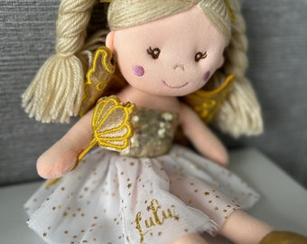 Personalised doll, rag doll, soft plush doll, 1st birthday, first doll, baby shower, birthday, flower girl,Christmas, newborn
