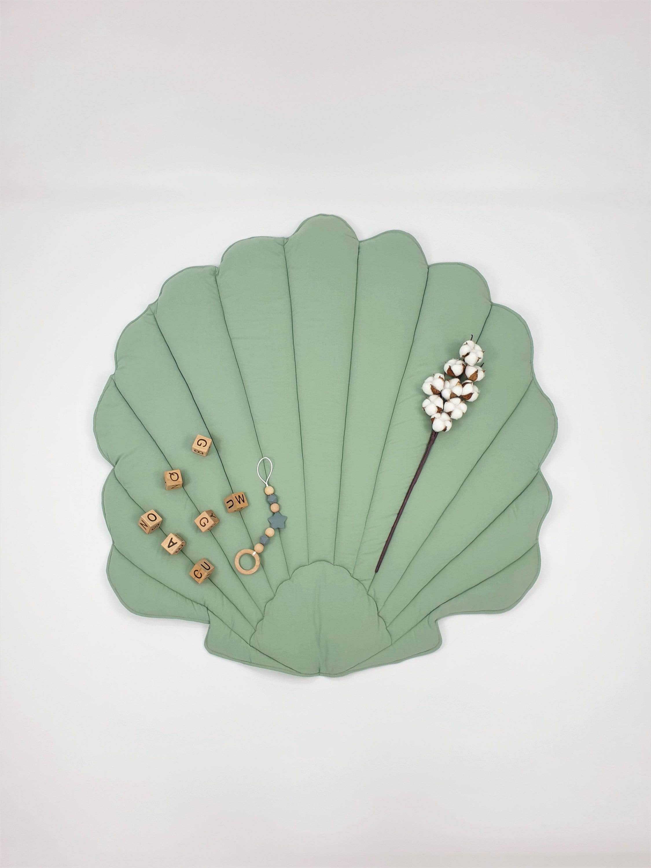 Stoffige mintgroene schelpspeelkleed, decoratieve vloermat, babyspeelkleed