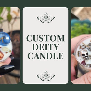 Vela Deity Personalizada – Vela de Soja Artesanal com Óleos, Cristais e Ervas | Escolha Caneca, Xícara de Chá, Jarra de 8oz ou Conjunto de Velas de Chá