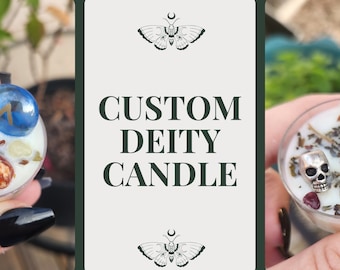 Custom Deity Candle – Handcrafted Soy Candle with Oils, Crystals & Herbs | Choose Mug, Teacup, 8oz Jar, or Tealight Set