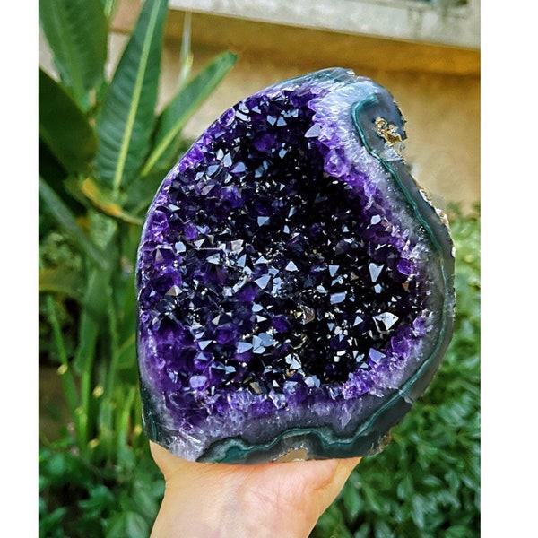 3.4LB AAA+ Divine Large Deep Purple "Grape Jelly " Uruguayan Amethyst Specimen Geode with Agate Banding ! Self-standing. Reiki Charged !!