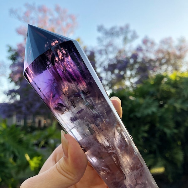 Powerful AAA+ Divine LARGE 24 Sides Magic Amethyst Vogel Rainbow Amethyst Wand Double Terminated Amethyst Reiki crystal Vogel Gift for Her