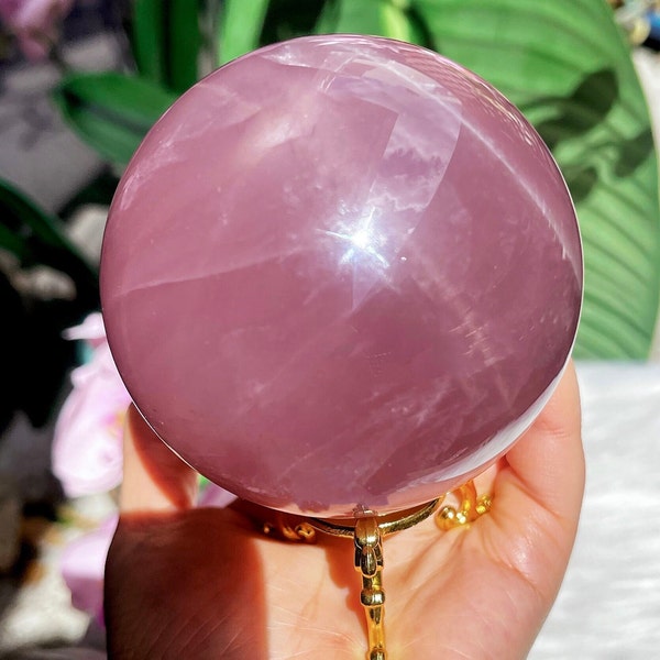 85mm AAA+ Large Dark Mozambique Star Rose Quartz Sphere with Rainbow Rose Quartz Crystal Ball Healing Crystal For Love Unique Gift For Her