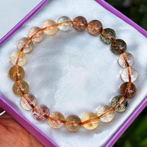 10mm AAA+ Top Genuine Multi-Color Golden Rutilated Quartz Bracelet Gold Rutile Bracelet Gemstone Healing Bracelet Unique Gift For Her