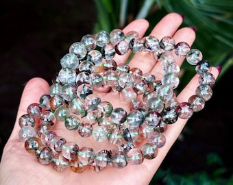 Green Moss Garden Quartz Bracelet, Phantom Lodolite Gemstone